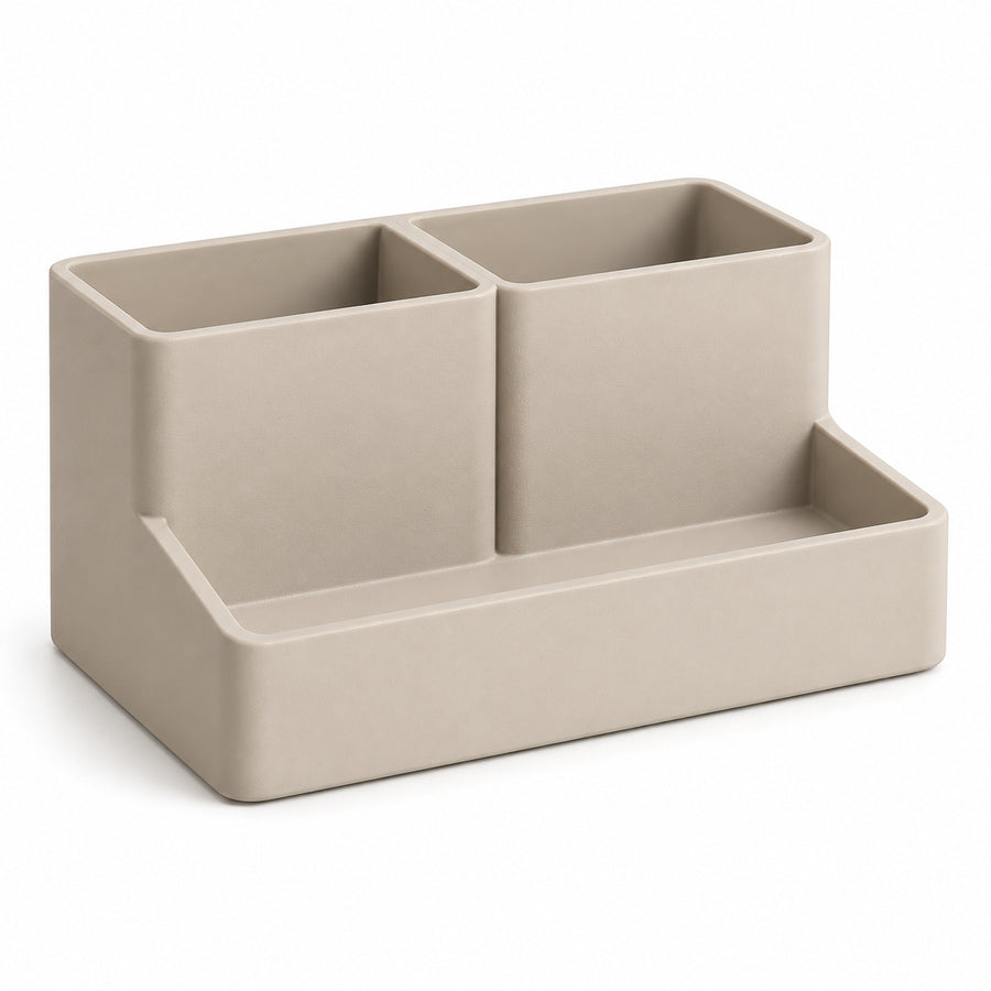 Beige bureau-organizer met drie vakken, 24 × 14 × 12 cm