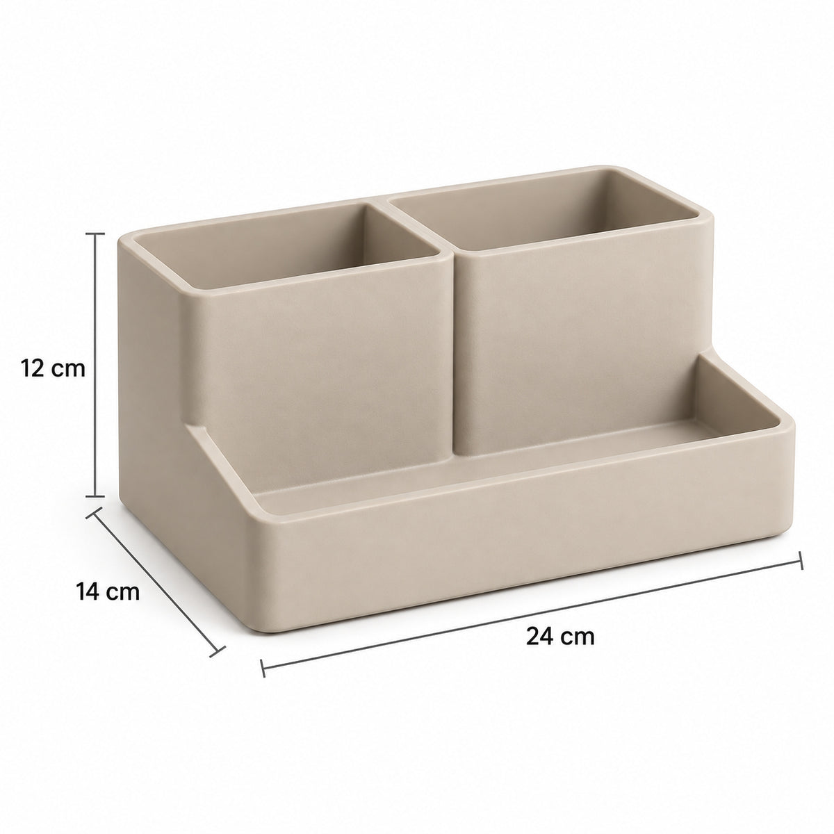 Beige bureau-organizer met drie vakken, 24 × 14 × 12 cm