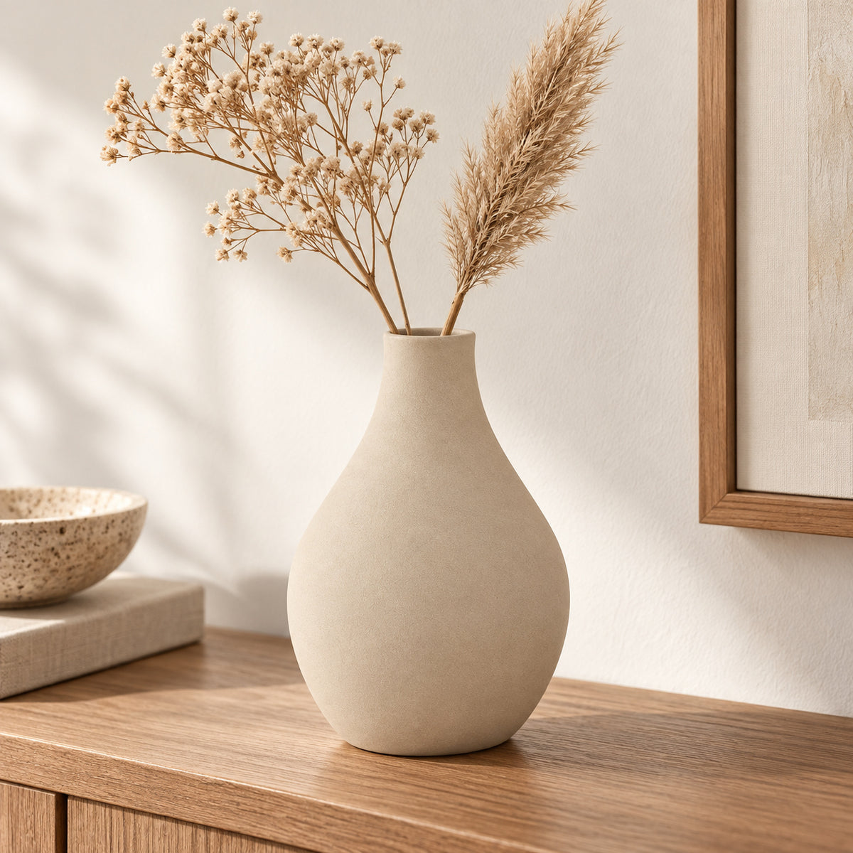 Beige decoratieve vaas, 20 cm hoog