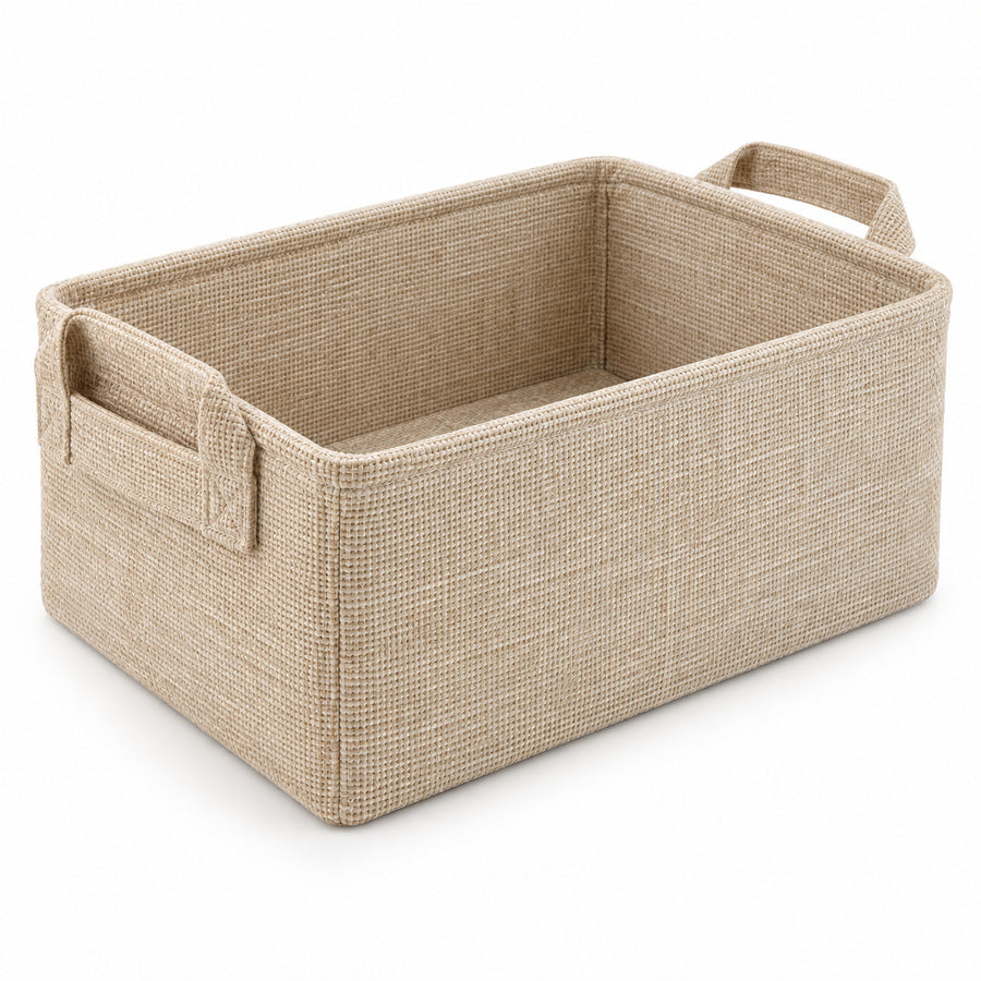 Beige stoffen opbergmand met twee handgrepen, 40 × 30 × 25 cm