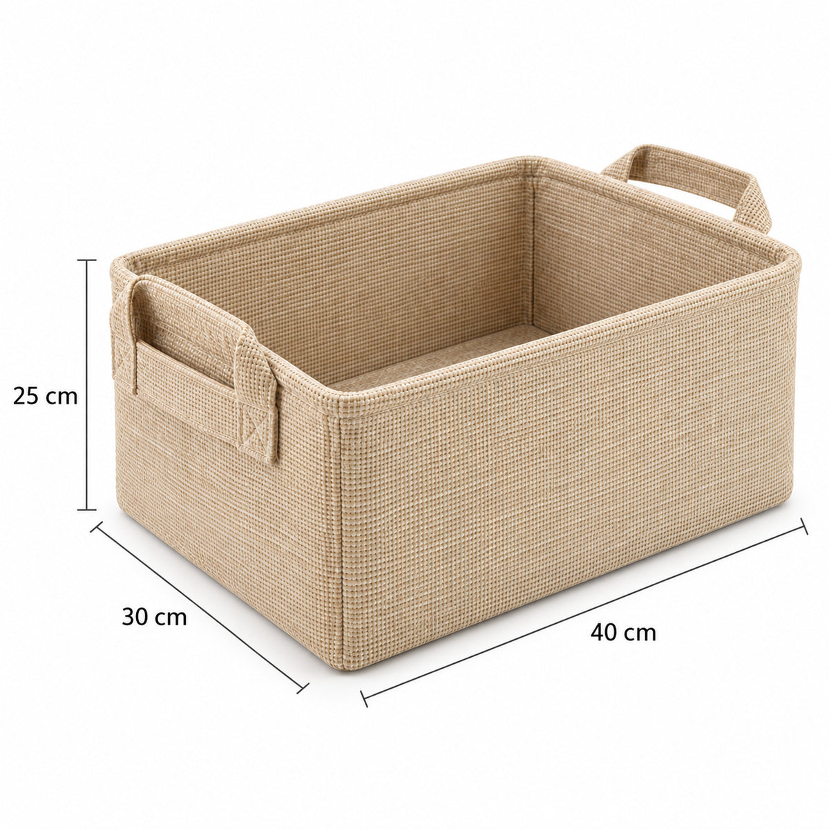 Beige stoffen opbergmand met twee handgrepen, 40 × 30 × 25 cm