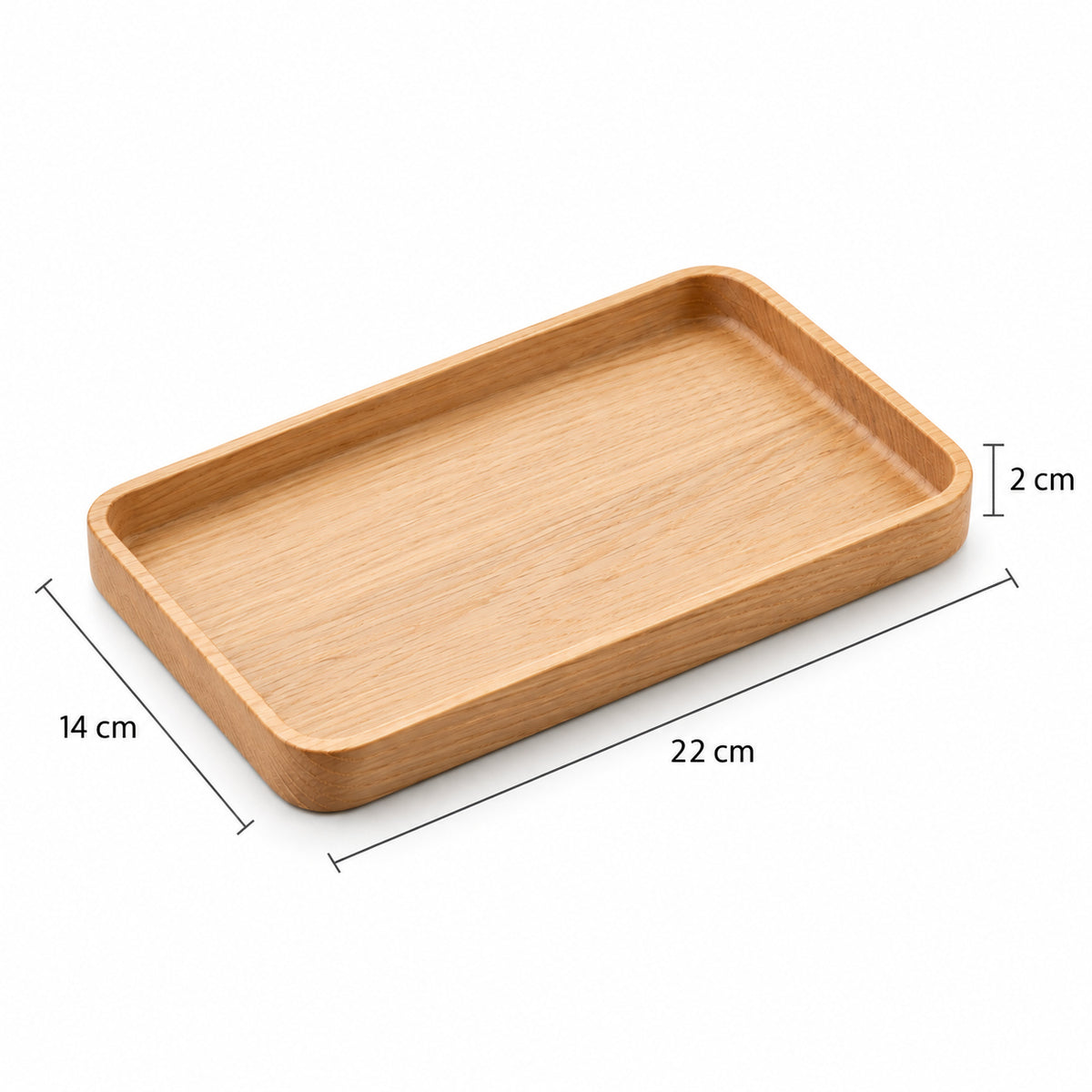 Houtkleurig rechthoekig opbergschaaltje, 22 × 14 × 2 cm
