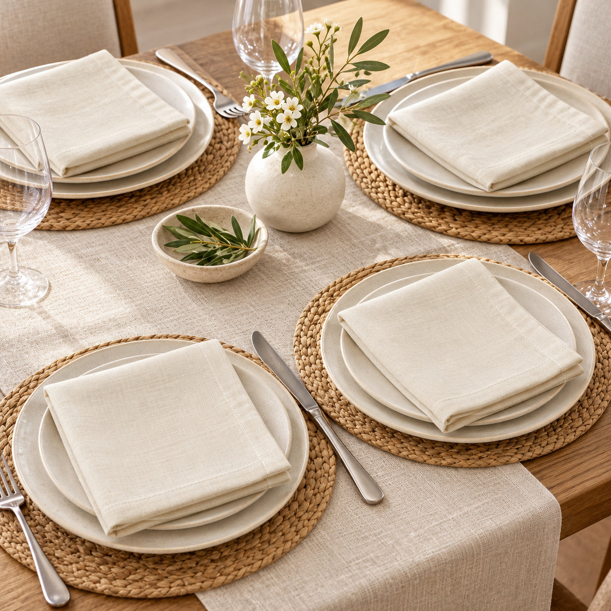 Ivoorkleurige stoffen servetten, set van 4, 40 × 40 cm