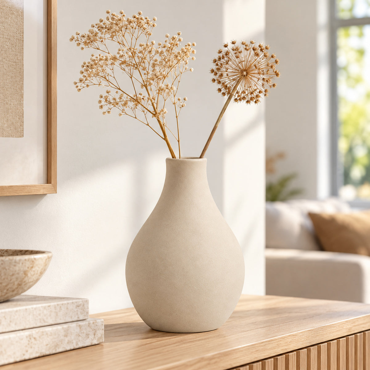 Beige decoratieve vaas, 20 cm hoog