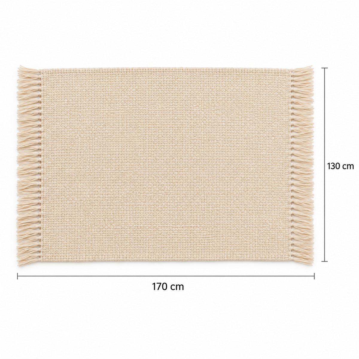 Ivoorkleurige geweven plaid met franjes, 130 × 170 cm