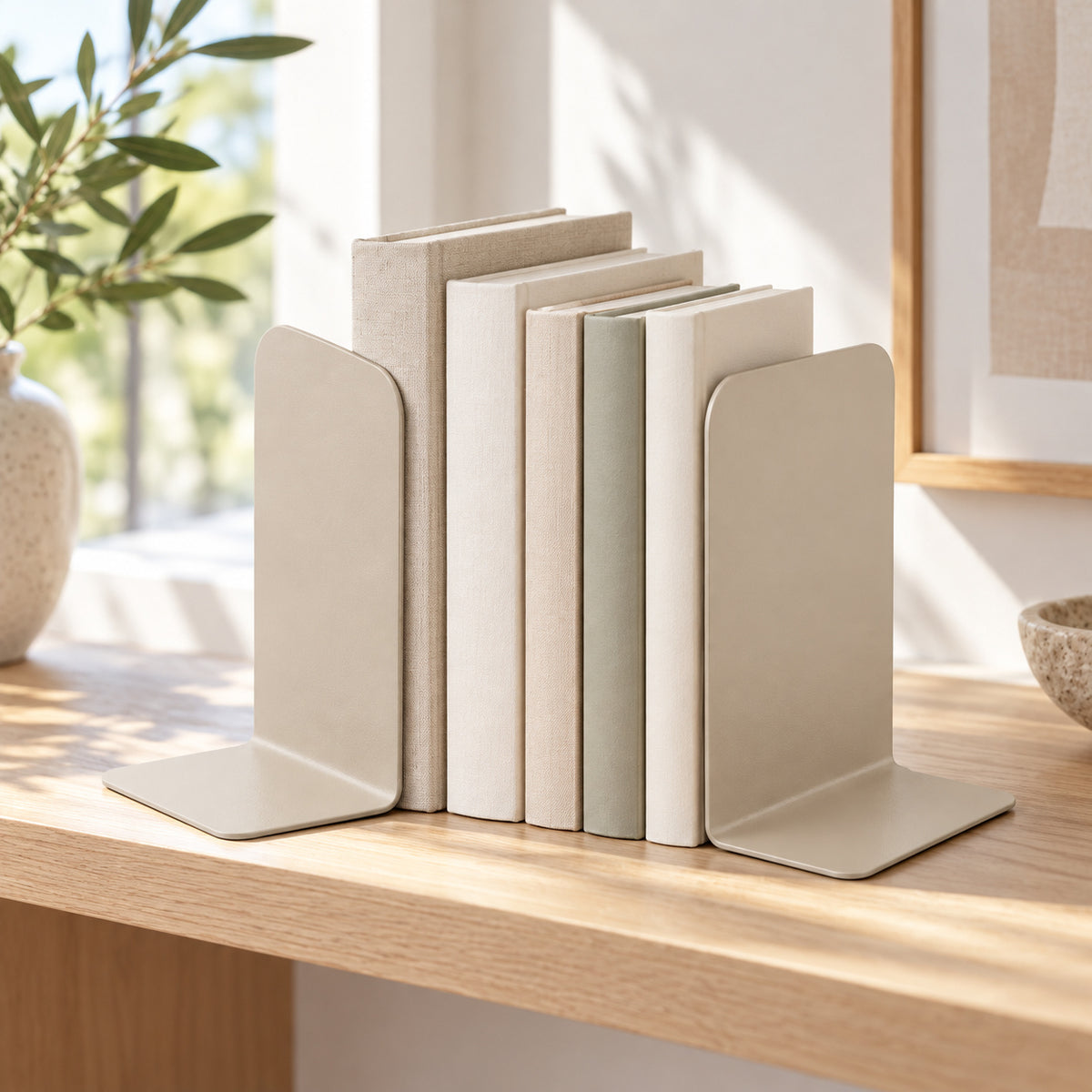 Beige metalen boekensteunen, set van 2, 12 × 10 × 16 cm