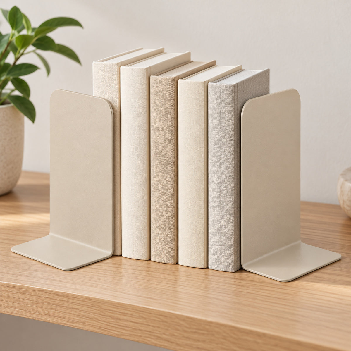 Beige metalen boekensteunen, set van 2, 12 × 10 × 16 cm
