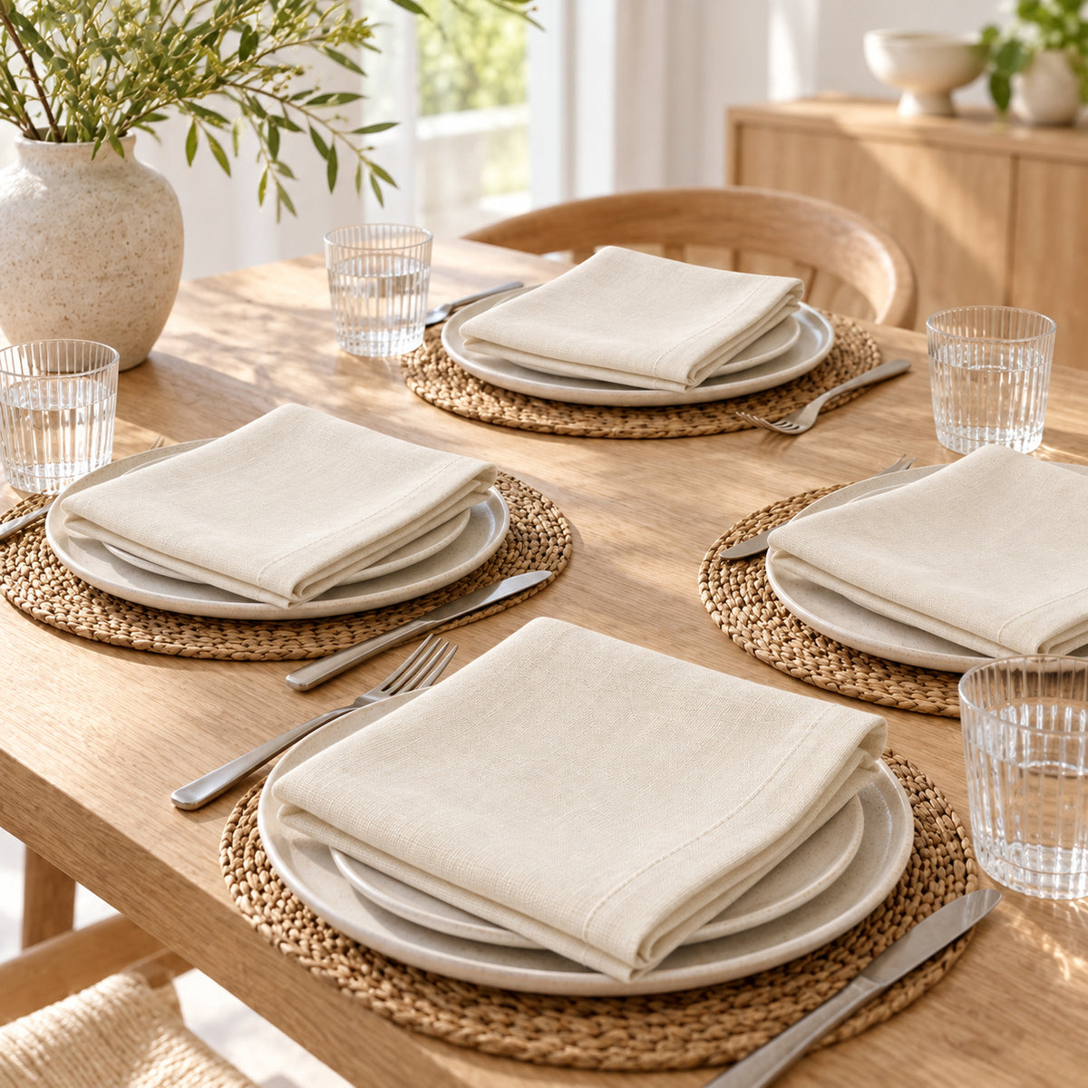Ivoorkleurige stoffen servetten, set van 4, 40 × 40 cm